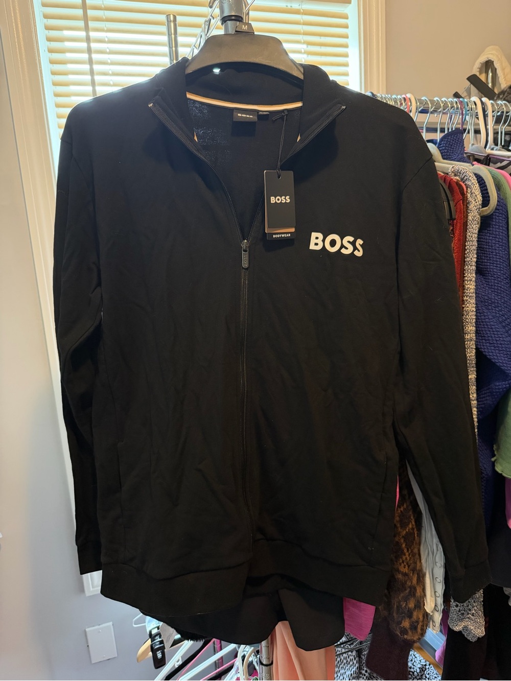 Hugo Boss Black Zip-Front Lightweight Jacket with White Logo